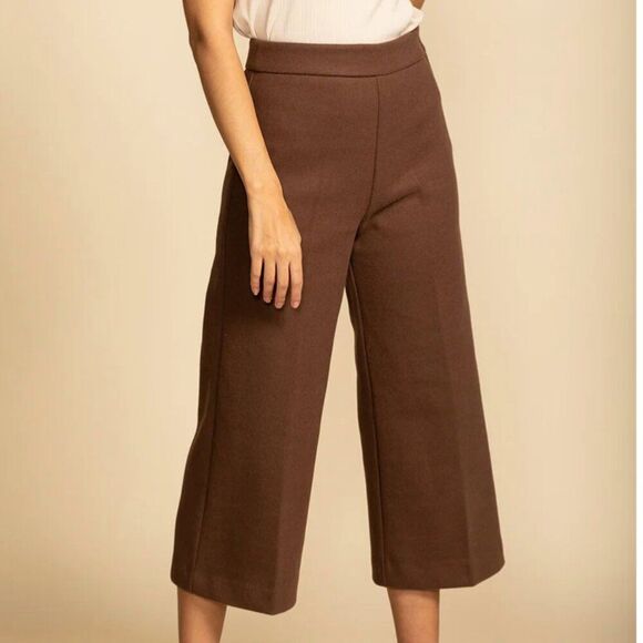 Pants - Pink Martini Nadia Wide Leg Cropped Suede Pants Brown Casual Womens Size Small